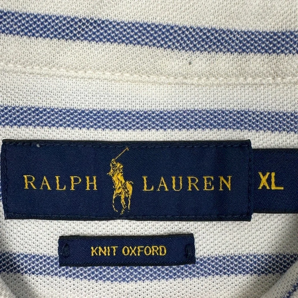 Ralph Lauren Polo Shirt Mens XL Knit Oxford Blue White Striped Puny Rugby Casual